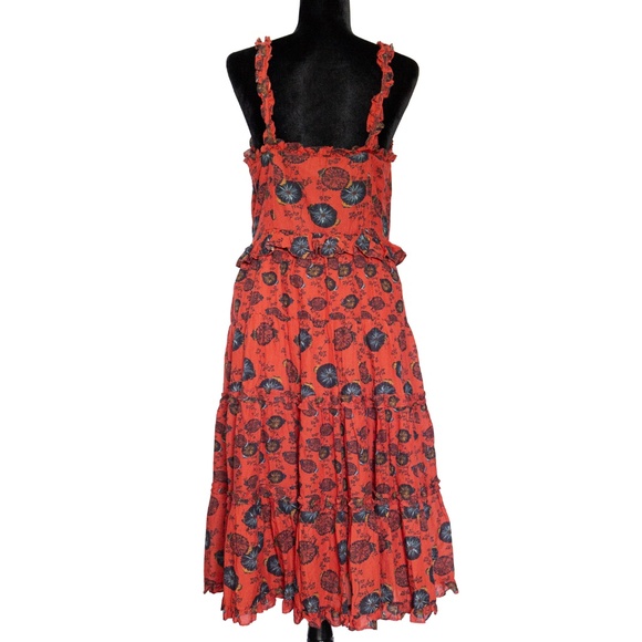 ULLA JOHNSON Adyna Sleeveless Midi Dress in Poppy Floral - Women's Size 10 - Picture 4 of 15